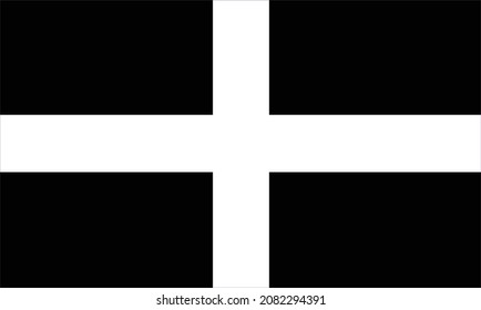 The official flag for the UK county of Cornwall on white and black