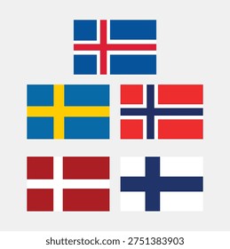 Official Flags of Nordic Countries – Norway, Sweden, Finland, Denmark, Iceland Scandinavian Flag Set