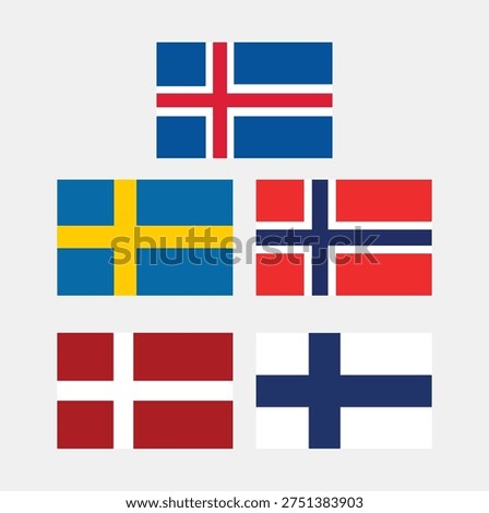Official Flags of Nordic Countries – Norway, Sweden, Finland, Denmark, Iceland Scandinavian Flag Set