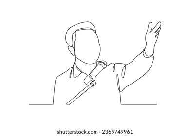 Official gave a speech. Official meeting, interview, communication with journalists, mass media. Person giving comments, speaking to reporters with microphones. Flat vector illustration