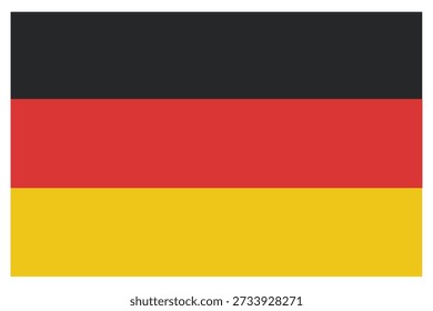 Official German flag featuring three horizontal stripes of black, red, and gold. High-quality national symbol graphic for German culture, European history, and patriotic concepts. Isolated vector.