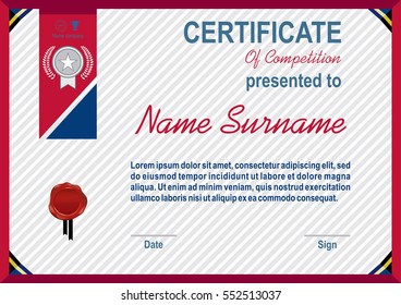Official grey certificate and red border, ribbon. 