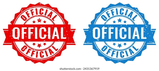 Official grunge vector seals isolated on white background. Business stamps for legal certified products, authenticity confirmation logo