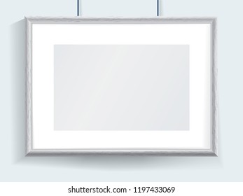Official horizontal realistic grey border hanging on the wall . Business clean modern design. Painting border