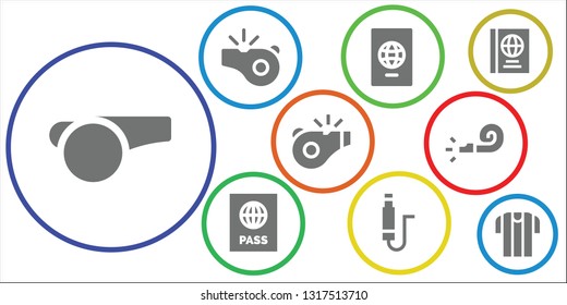 official icon set. 9 filled official icons.  Simple modern icons about  - Whistle, Passport, Jack, Referee, Passports