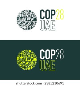The official logo the 2023 United Nations Climate Change Conference of COP28 UAE. 2 different background variations