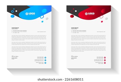 plantilla de diseño de membrete corporativo con color azul y rojo del boletín informativo profesional oficial mínimo creativo y abstracto.