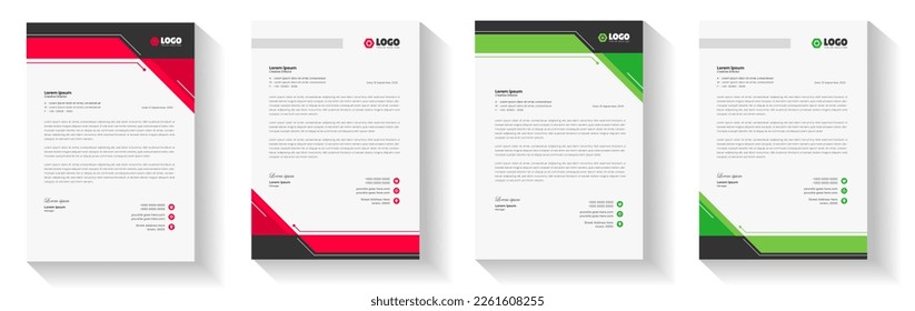 official minimal creative abstract professional informative newsletter magazine corporate letterhead design template with red and green color.