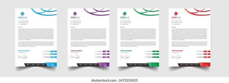 Official minimal creative abstract professional newsletter corporate modern business proposal letterhead design template set with colorful. letter head design set with red, green, blue, purple color.