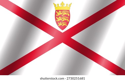La bandera nacional oficial de Jersey.Vector.
Ilustración 3D. Una bandera altamente detallada de Jersey,
con proporciones y color oficiales.