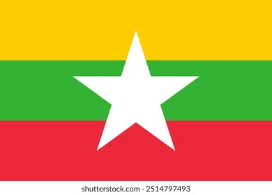 Die offizielle Nationalflagge von Myanmar. Staatsflagge der Republik der Union von Myanmar. Vektorgrafik