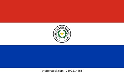 Bandera nacional oficial de Paraguay. Bandera de la República del Paraguay. Ilustración vectorial