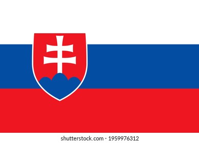 Official national flag of Slovakia. Flag of the Slovak Republic, correct proportions and colors. Three equal horizontal stripes: white, blue, red with a coat of arms. Flat icon. Texture map. Vector