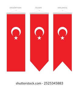 Bandeira nacional oficial da Turquia. Bandeira turca com estrela e crescente. Ilustração vetorial Retângulo, triângulo, engolir