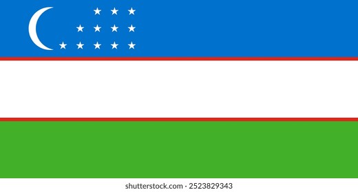 Official national flag of Uzbekistan. Flag of the Republic of Uzbekistan. Vector illustration
