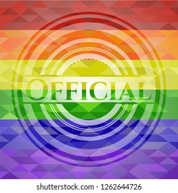 Official on mosaic background with the colors of the LGBT flag