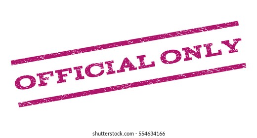 Official Only watermark stamp. Text tag between parallel lines with grunge design style. Rubber seal stamp with unclean texture. Vector purple color ink imprint on a white background.