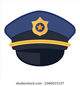 Official Police Peaked Hat with Gold Emblem on White