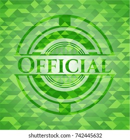 Official realistic green emblem. Mosaic background