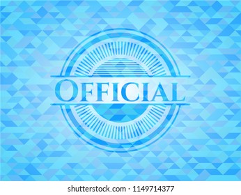 Official realistic sky blue emblem. Mosaic background