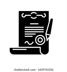 Icono negro del informe oficial, ilustración conceptual, símbolo plano vectorial, signo de glifo.