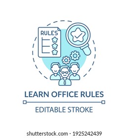 Official Rules Of Workplace Concept Icon. Newbie Adaptation Tips. Etiquette Rules Of Company Idea Thin Line Illustration. Vector Isolated Outline RGB Color Drawing. Editable Stroke