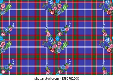 The official Russian tartan with folk patterns. Gorodets patterns