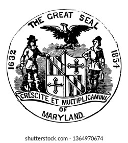 Official Seal Of Maryland Authenticate Acts By The General Assembly Of Maryland Vintage Line Drawing.