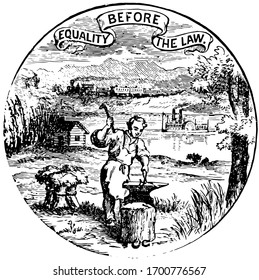 The official seal of the U.S. state of Nebraska in 1889, vintage illustration