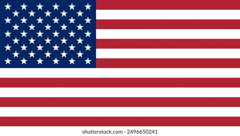 Official standardized flag United States of America in original colors and proportion correctly. Vector illustration, pictogram, icon, banner, sign, logo, flyer, card, poster, sticker