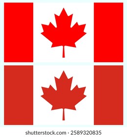 Official standardized national flag of Canada. Consists of red field with white square at its centre in which is featured one stylized red maple leaf. Vector illustration, pictogram, icon, banner