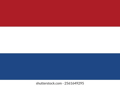 Official standardized national flag the colours red, white and blue of Kingdom of Netherlands in original colors and proportion correctly. Vector illustration, pictogram, icon, sign, logo, sticker