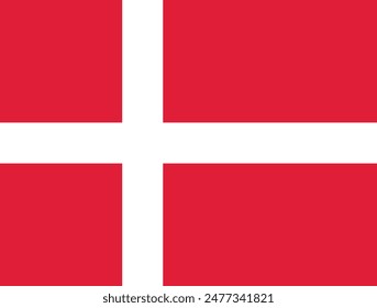 Official standardized national flag of Denmark is red with white Nordic cross in original colors and proportion correctly. Vector illustration, pictogram, icon