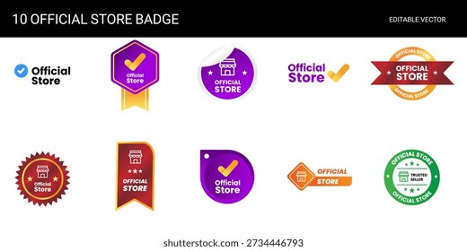 Official Store Badge Vector Illustration Collection for Verified Shop, Trusted Seller, and Authentic Retail Branding