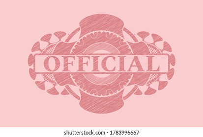 Official text inside Pink stroke emblem. Rose color chic background. Artistic illustration. 