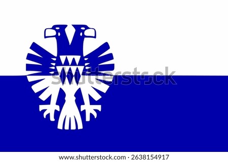Official vector flag of Arnhem, Netherlands. Blue and white stripes with the double headed eagle emblem. Ideal for Dutch travel, Gelderland heritage, or history
