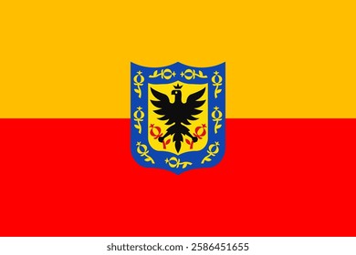 Official vector flag of Bogotá, capital of Colombia. Featuring yellow and red colors with the city's coat of arms, it represents heritage, identity, and municipal pride in South America