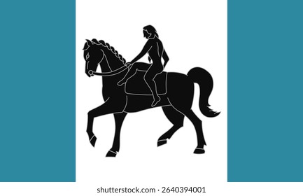 Official vector flag of Coventry, England. Features the legendary Lady Godiva on horseback in a white silhouette, over a two-tone blue background