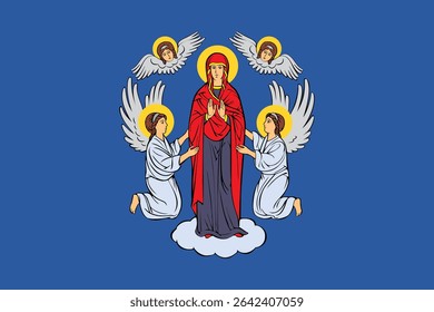 Official vector flag of Minsk, the capital of Belarus. A heraldic banner depicting the Assumption of the Virgin Mary, supported by angels and cherubim
