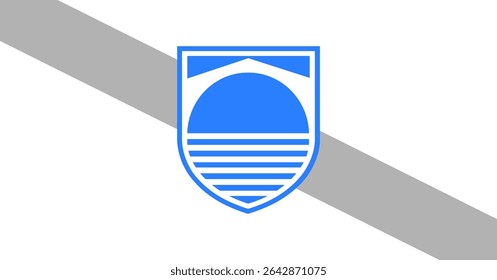 Bandeira oficial do vetor de Mostar, Bósnia e Herzegovina. Um design moderno com um Stari Most estilizado (Old Bridge) e o rio Neretva