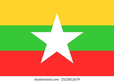 Bandeira Oficial de Mianmar - Ilustração vetorial de alta qualidade da bandeira oficial de Mianmar, perfeita para projetos nacionais, culturais e históricos. Ideal para designers e educadores