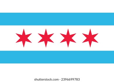 Official vector illustration flag of the American city of CHICAGO, ILLINOIS