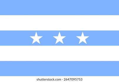 Official vector illustration of the Guayaquil flag, Ecuador. Featuring blue and white horizontal stripes with three white stars. Ideal for history, culture, and travel projects