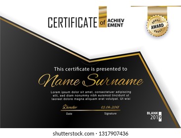 Official white black certificate with gold line . Business clean modern design. Gold emblem