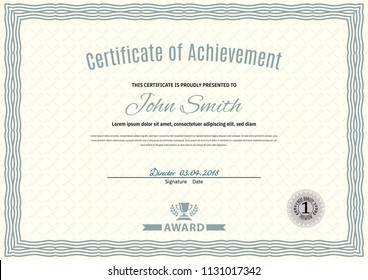 Official white certificate of a4 format with green guilloche border. Official simple blank
