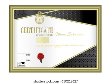 Official white certificate with black design elements and gold frame