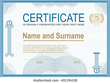 Official white certificate with blue border and other graphic elements