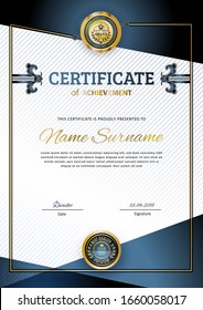Official white certificate with gold square. Business modern design. Gold emblem