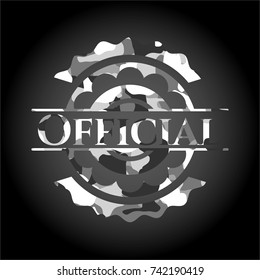 Official written on a grey camouflage texture