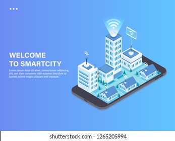 Officials Apply an Mobile Application for Convenience in Daily Work. Smart City concept. 3d isometric vector illustration. - Vector